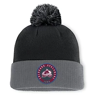 Bonnet en tricot à revers et pompon Aspyn des Fanatics pour homme, noir, Colorado Avalanche