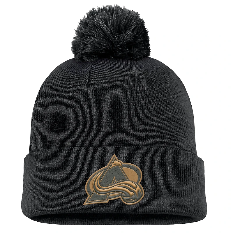 Bonnet en tricot à revers avec pompon pour homme Fanatics Colorado Avalanche noir