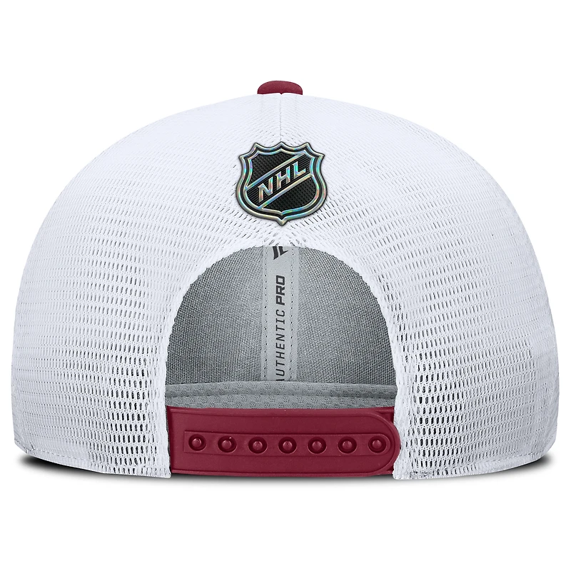Men's Fanatics Burgundy/White Colorado Avalanche Authentic Pro Rink Lockup Adjustable Trucker Hat