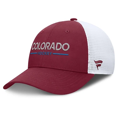 Men's Fanatics Burgundy/White Colorado Avalanche Authentic Pro Rink Lockup Adjustable Trucker Hat
