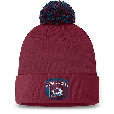 Bonnet en tricot à revers de repêchage de la LNH 2024 de l'Avalanche du Colorado Fanatics pour hommes, bordeaux, avec pompon
