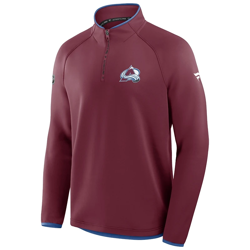 Men's Fanatics Burgundy Colorado Avalanche Authentic Pro Rink Raglan Quarter-Zip Pullover