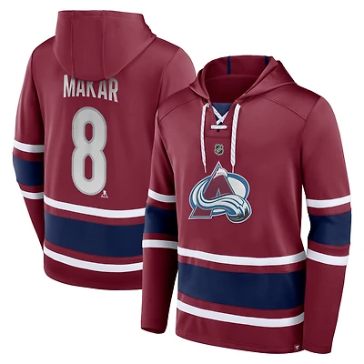Sweat à capuche lacets avec nom et numéro de l'Avalanche du Colorado Fanatics Cale Makar pour hommes bordeaux