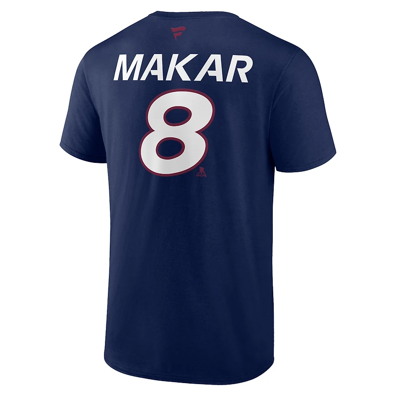 T-shirt avec nom et numéro Fanatics Cale Makar pour hommes, bleu marine, Colorado Avalanche Authentic Pro Prime