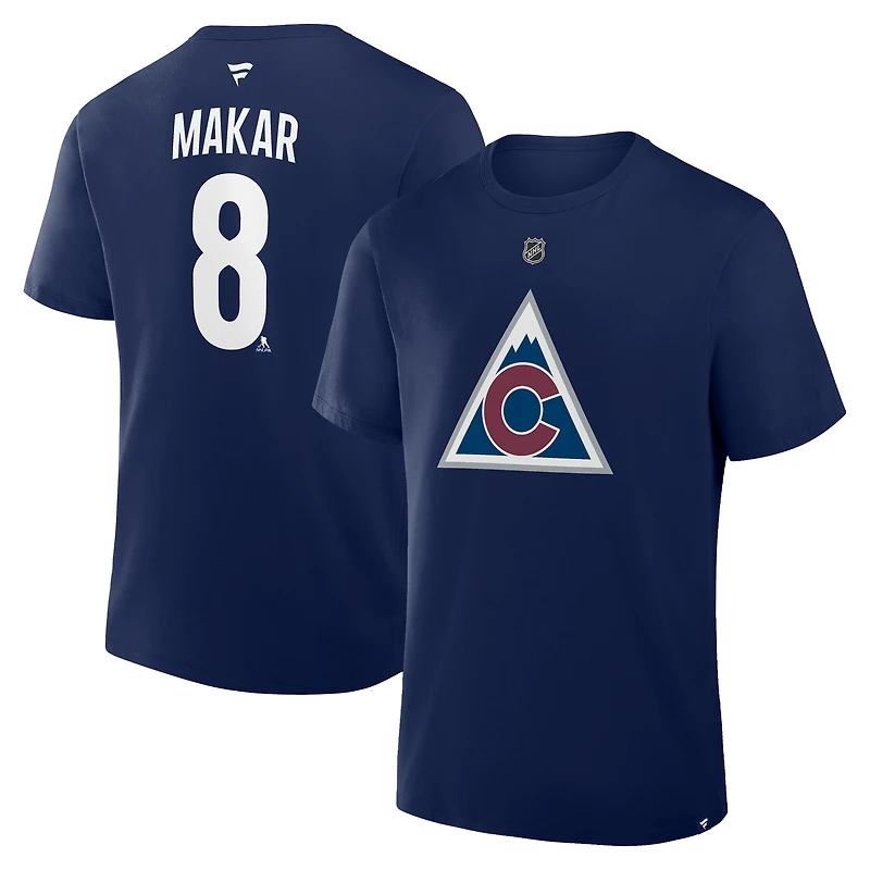 Men's Fanatics Cale Makar Navy Colorado Avalanche Authentic Stack Name & Number T-Shirt