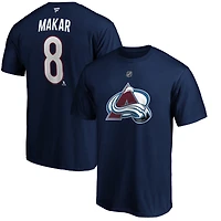T-shirt de l'équipe authentique Stack Name & Number Fanatics Cale Makar pour hommes, bleu marine, Colorado Avalanche