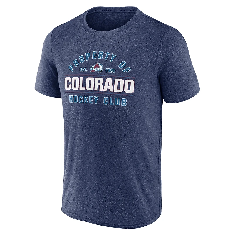 T-shirt Fanatics Heather Blue pour homme avec logo de la propriété l'Avalanche du Colorado
