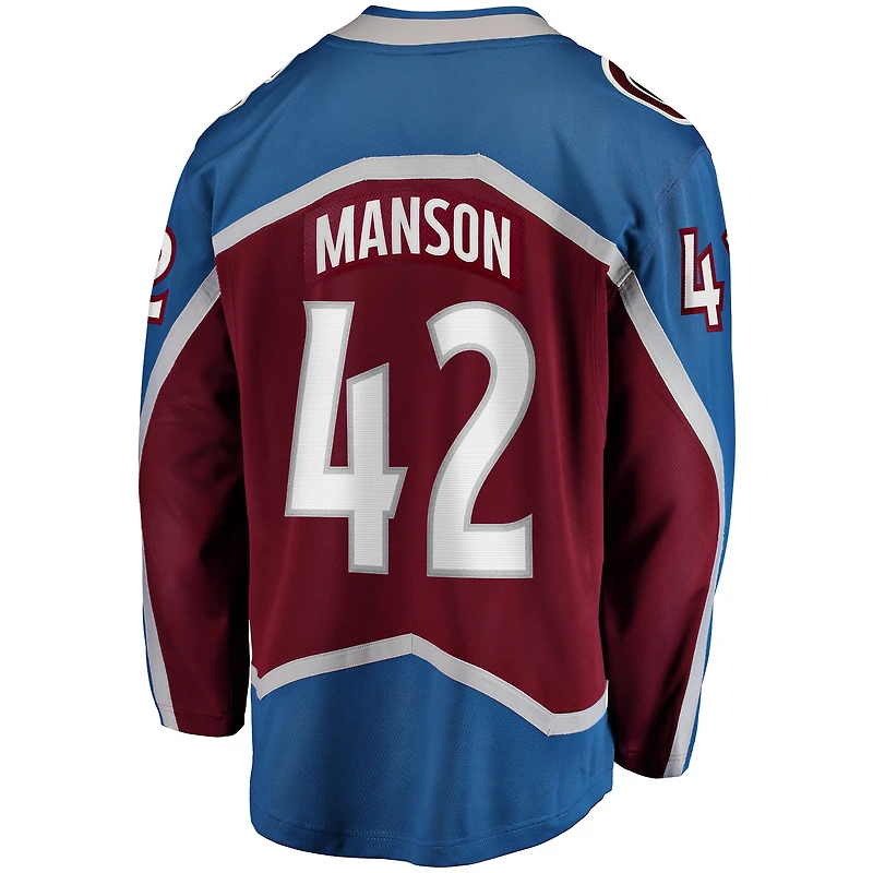 Fanatics pour hommes Josh Manson Bourgogne Colorado Avalanche Home Breakaway Player Maillot