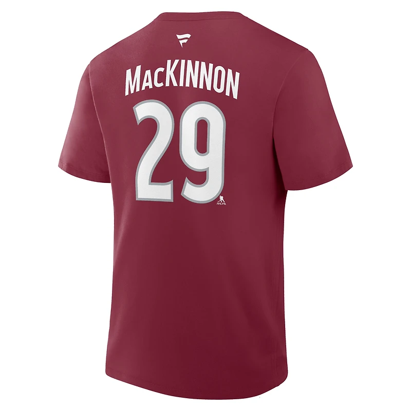 Men's Fanatics Nathan MacKinnon Burgundy Colorado Avalanche Authentic Stack Name & Number T-Shirt