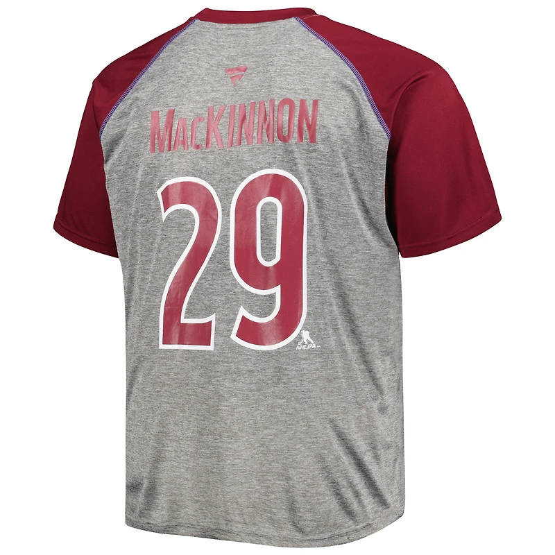 Men's Fanatics Nathan MacKinnon Heather Gray/Burgundy Colorado Avalanche Big & Tall Contrast Raglan Name Number T-Shirt