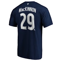 Men's Fanatics Nathan MacKinnon Navy Colorado Avalanche Authentic Stack Name & Number T-Shirt