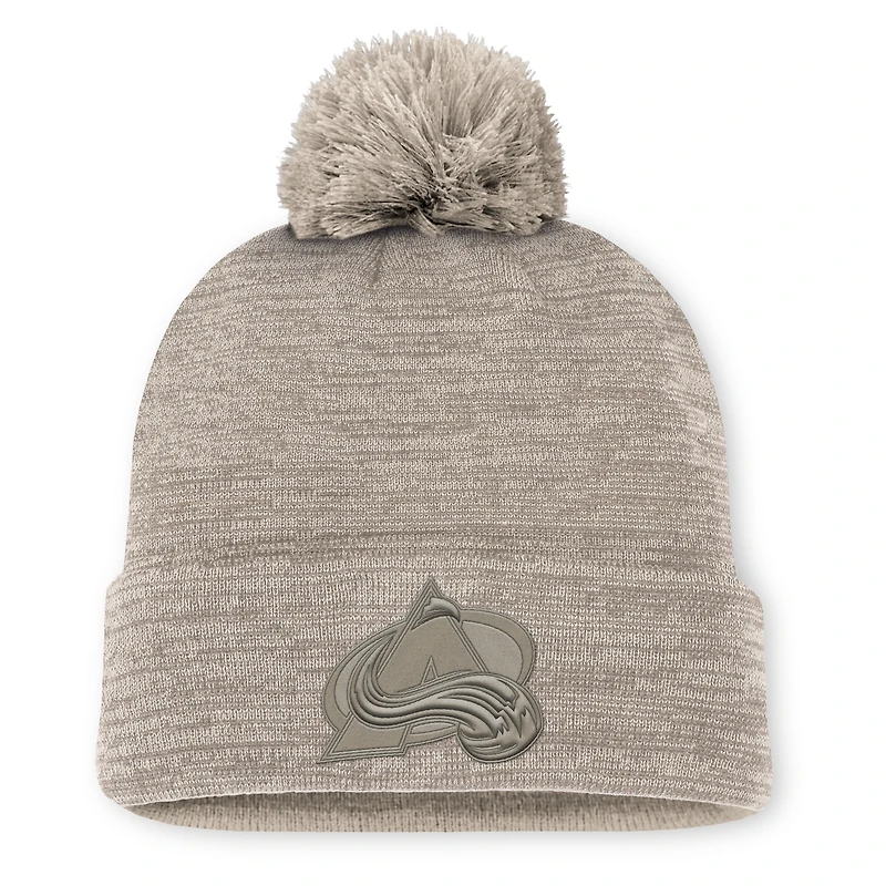 Men's Fanatics Tan Colorado Avalanche Authentic Pro Road Cuffed Knit Hat with Pom