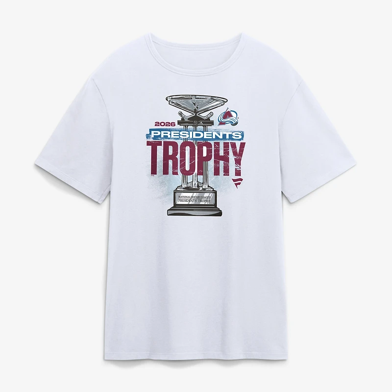 Men's Fanatics White Colorado Avalanche 2026 Presidents' Trophy Winner T-Shirt