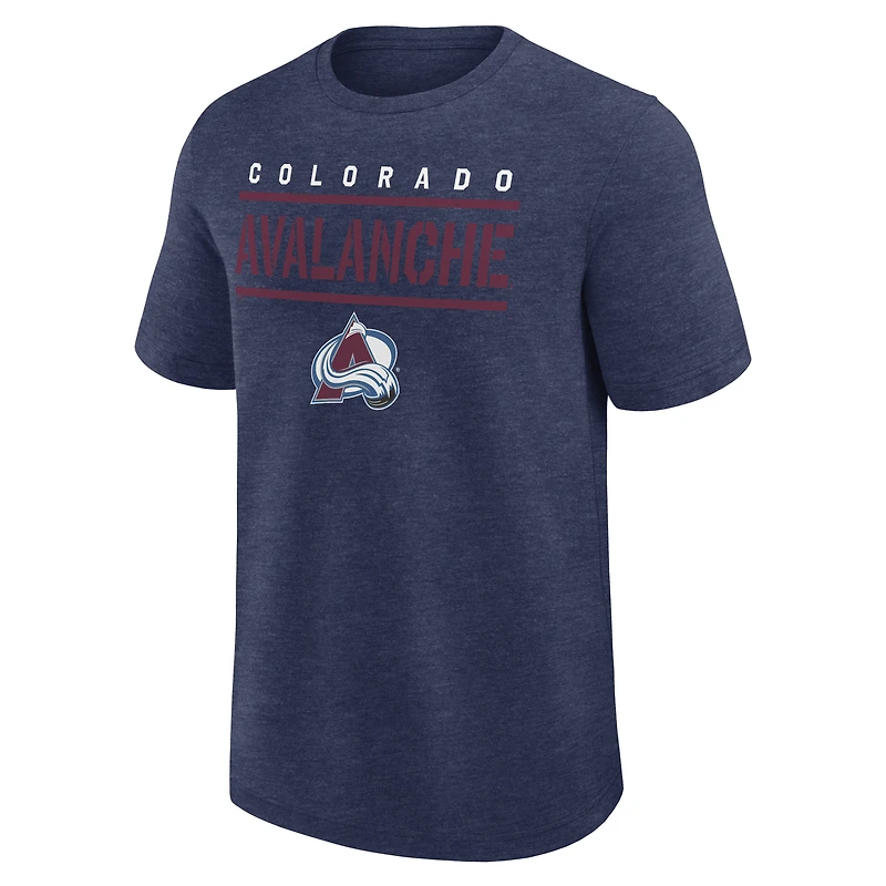 T-shirt athlétique pour homme, bleu marine chiné, logo Colorado Avalanche, haut de gamme