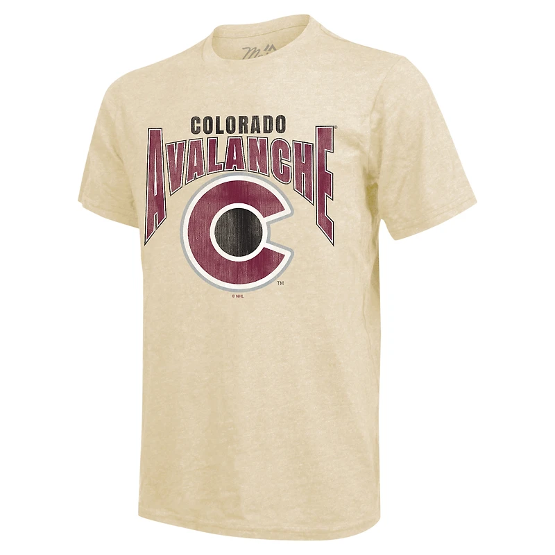 T-shirt à trois mélanges, crème, Majestic Threads Nathan MacKinnon, nom et numéro de la dynastie des Avalanche du Colorado pour hommes