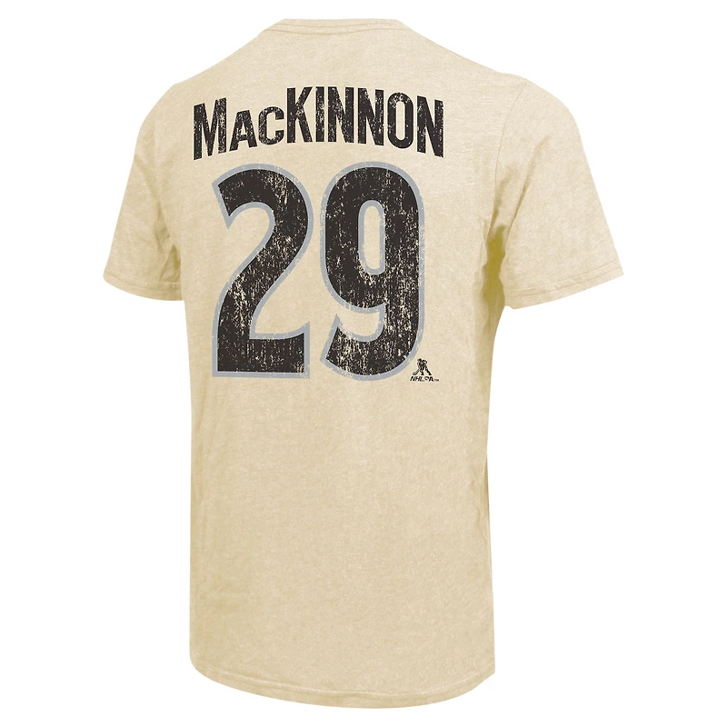 T-shirt à trois mélanges, crème, Majestic Threads Nathan MacKinnon, nom et numéro de la dynastie des Avalanche du Colorado pour hommes