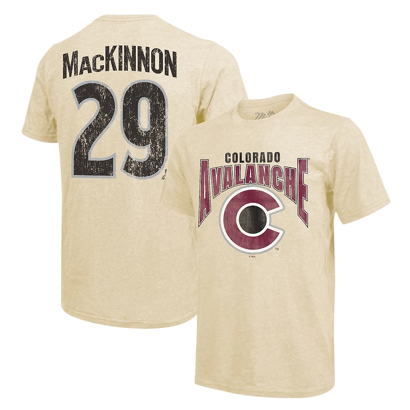 T-shirt à trois mélanges, crème, Majestic Threads Nathan MacKinnon, nom et numéro de la dynastie des Avalanche du Colorado pour hommes