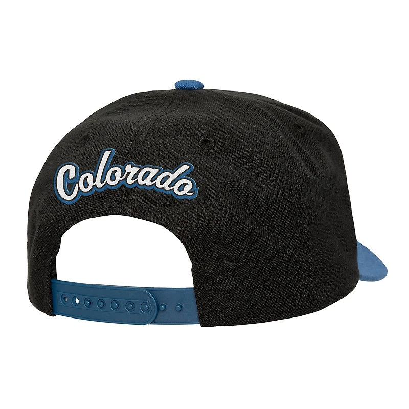Men's Mitchell & Ness Black/Navy Colorado Avalanche Backside Script Two-Tone Pro Crown Adjustable Hat