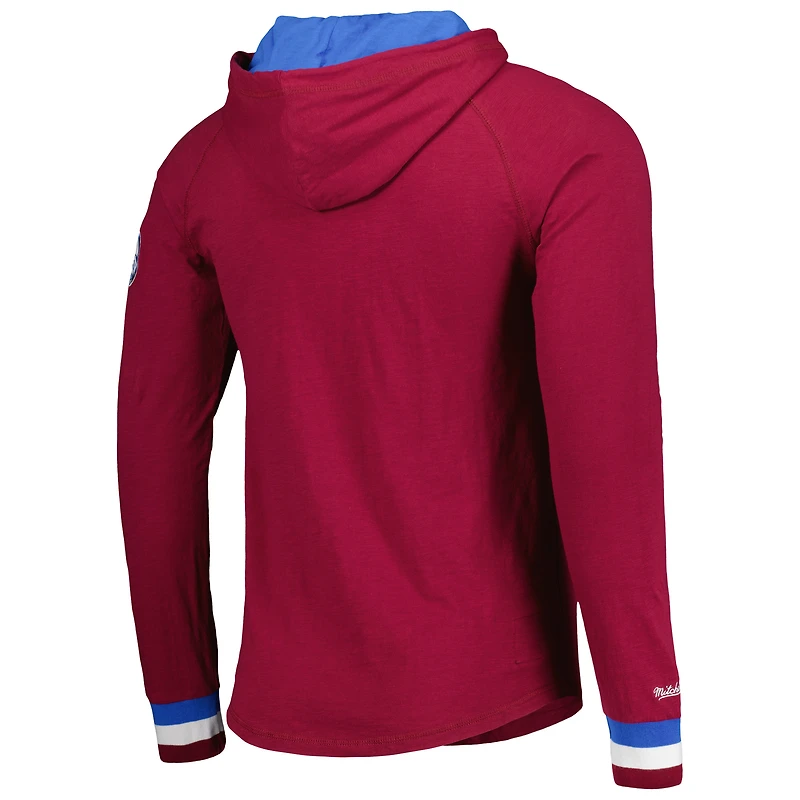 Men's Mitchell & Ness Burgundy Colorado Avalanche Legendary Slub Hoodie Long Sleeve T-Shirt