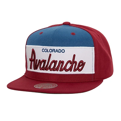Men's Mitchell & Ness Burgundy Colorado Avalanche Retro Script Colorblock Snapback Hat