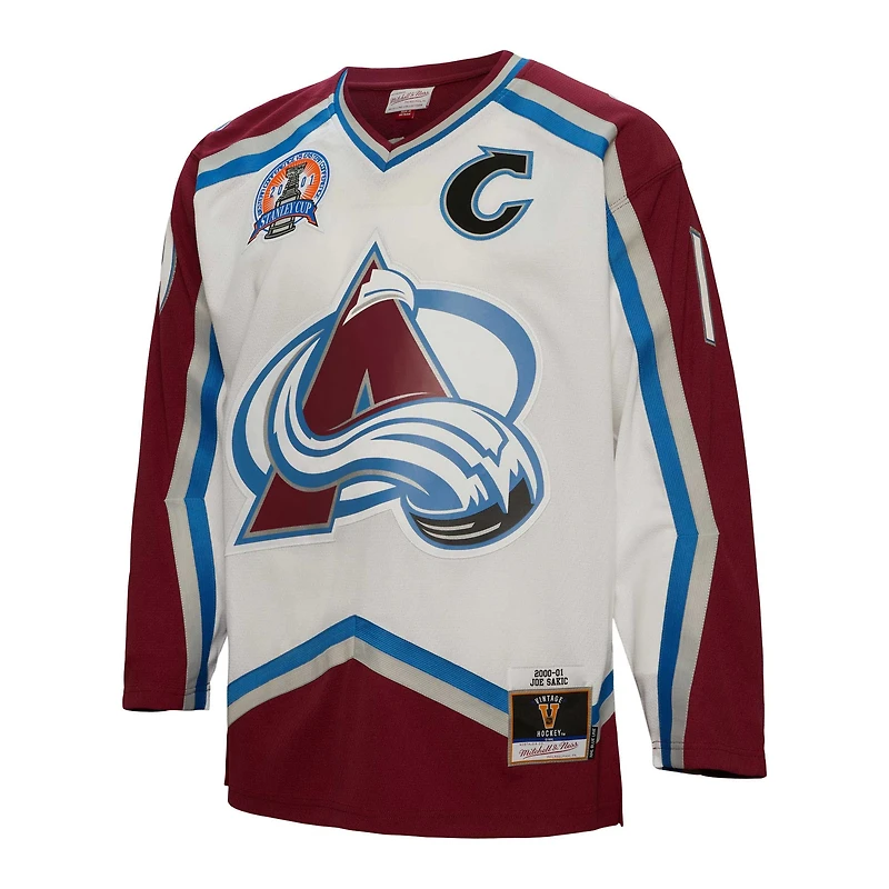 Men's Mitchell & Ness Joe Sakic White Colorado Avalanche  2000 Captain Patch Blue Line Player Jersey