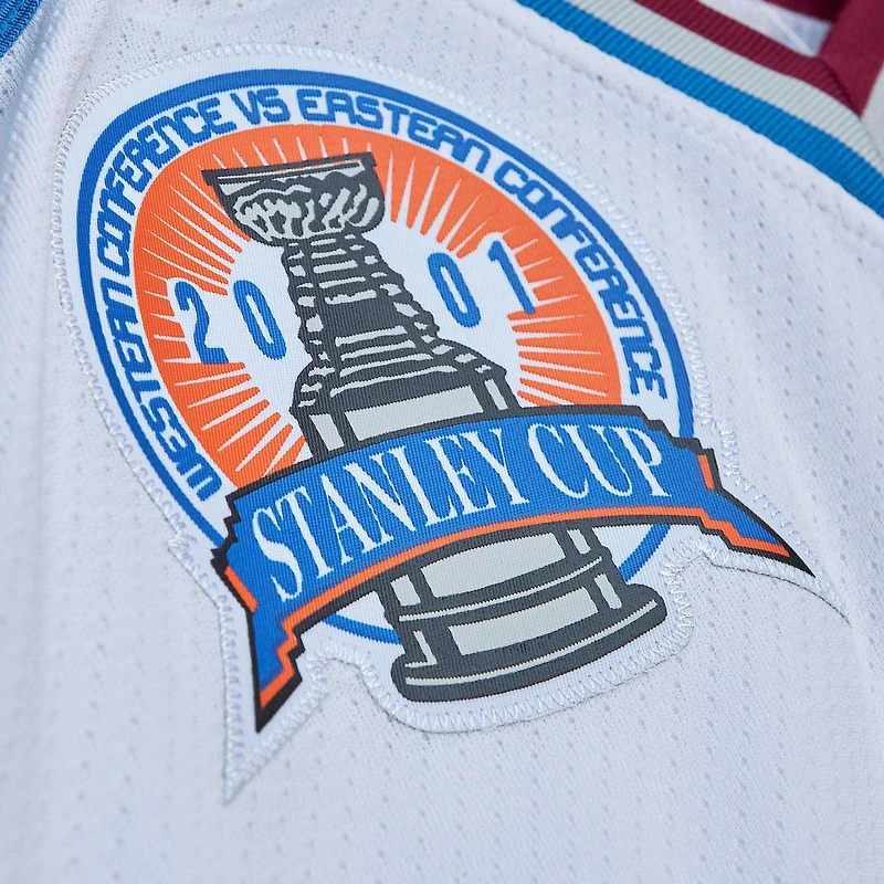 Men's Mitchell & Ness Joe Sakic White Colorado Avalanche  2000 Captain Patch Blue Line Player Jersey