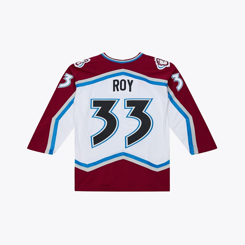 Maillot de jeu puissance Mitchell & Ness Patrick Roy blanc l'Avalanche du Colorado 1995 pour homme
