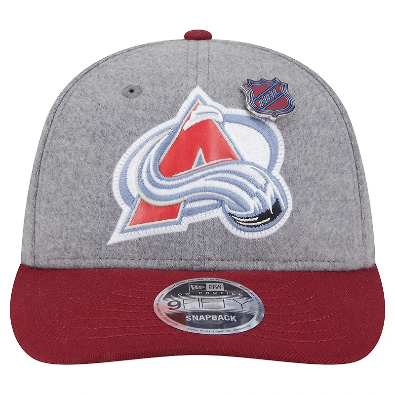 Men's New Era  Gray/Burgundy Colorado Avalanche Wool Pin Low Profile 9FIFTY Snapback Hat