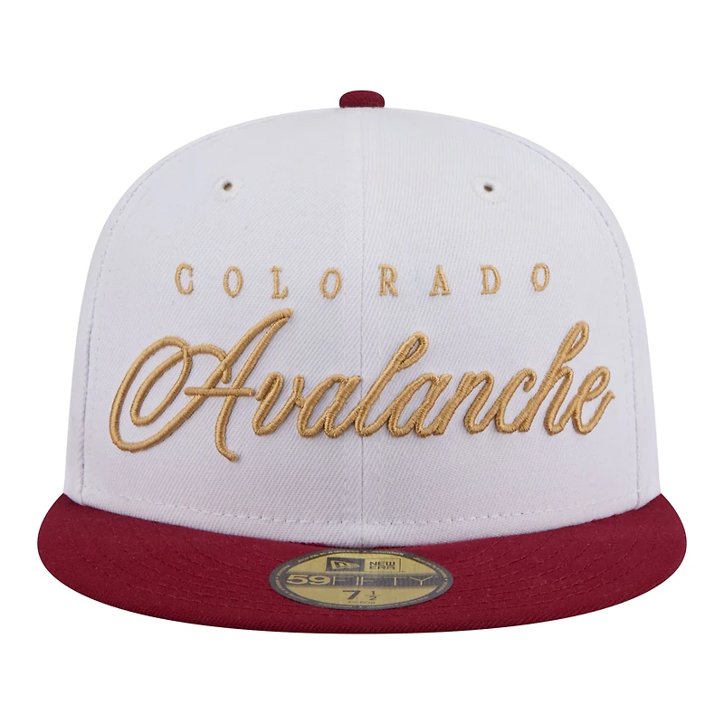 Men's New Era White/Burgundy Colorado Avalanche Scripted 59FIFTY Fitted Hat