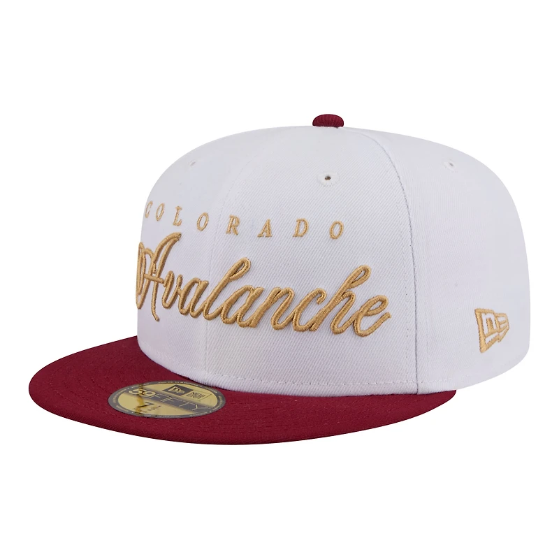 Men's New Era White/Burgundy Colorado Avalanche Scripted 59FIFTY Fitted Hat