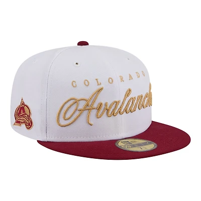 Casquette ajustée New Era 59FIFTY pour homme, blanche/bordeaux, logo Colorado Avalanche.