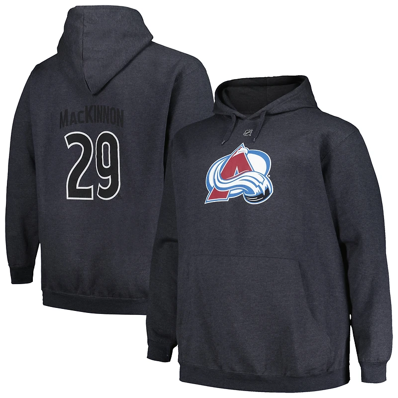 Profil pour hommes Nathan MacKinnon Charcoal Colorado Avalanche Big & Tall Nom et numéro Pull à capuche