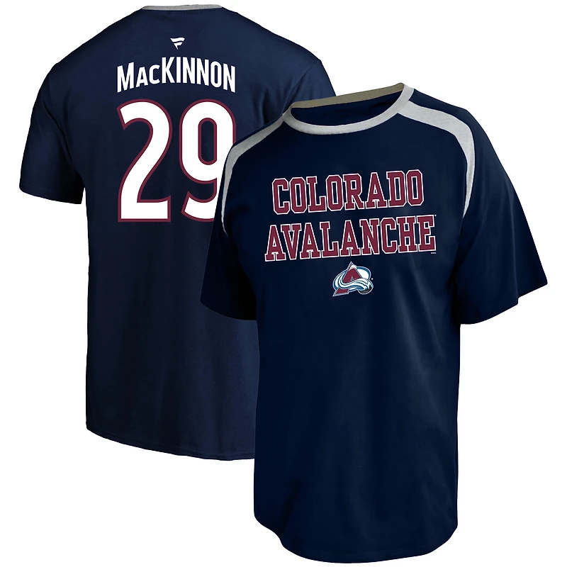Profil homme Nathan MacKinnon bleu marine Colorado Avalanche grand et nom numéro T-shirt