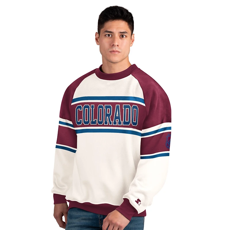 Sweat-shirt ras du cou en polaire blanc pour homme, modèle Starter Colorado Avalanche Defense
