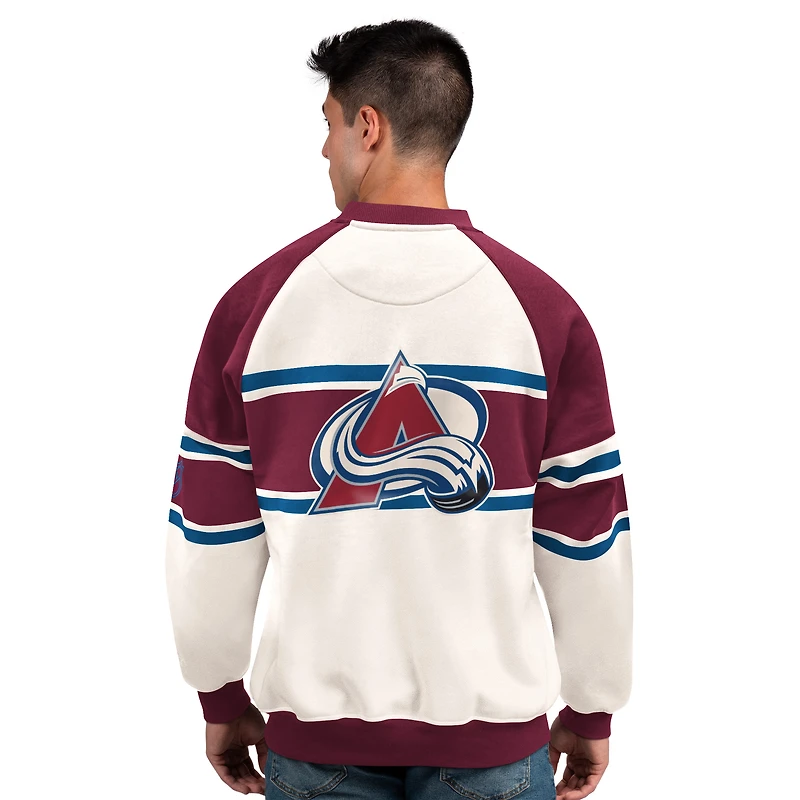 Men's Starter  White Colorado Avalanche Defense Fleece Crewneck Sweatshirt