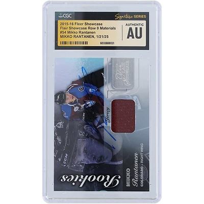 Carte de recrue authentifiée signée par Mikko Rantanen, Colorado Avalanche, Fleer Showcase Maroon Relic #54, 2015-16, CGC Fanatics