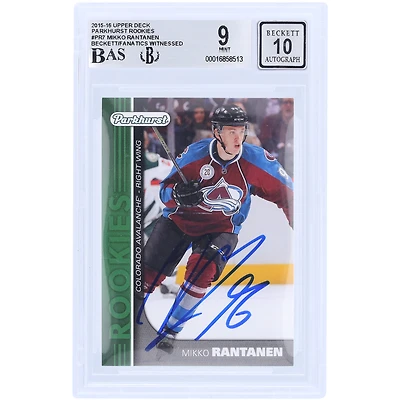 Mikko Rantanen Colorado Avalanche dédicacé 2015-16 Upper Deck Parkhurst Rookies #PR-7 Beckett Fanatics témoin authentifié 9/10 Rookie Card
