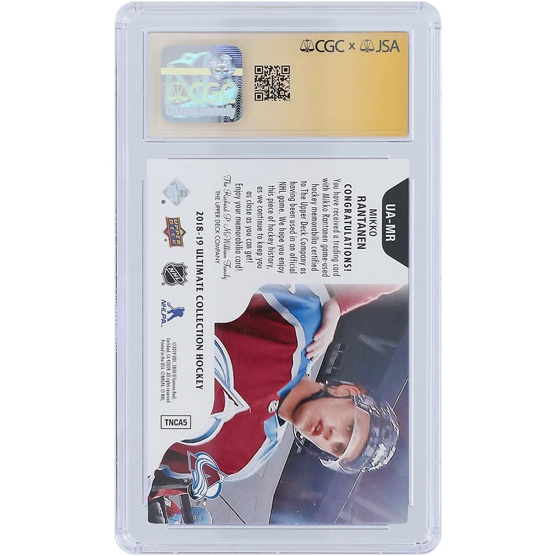 Carte autographiée de Mikko Rantanen Colorado Avalanche 2018-19 Upper Deck Ultimate Collection Ultimate Access Relic #UA-MR CGC Fanatics Witnessed Authenticated