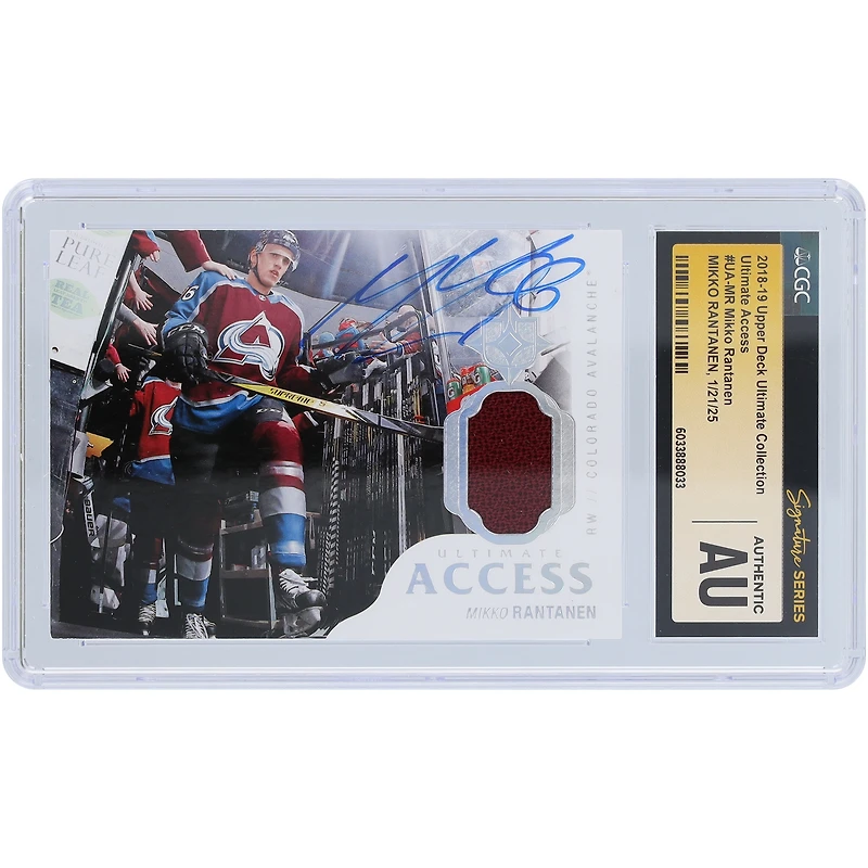 Carte autographiée de Mikko Rantanen Colorado Avalanche 2018-19 Upper Deck Ultimate Collection Ultimate Access Relic #UA-MR CGC Fanatics Witnessed Authenticated