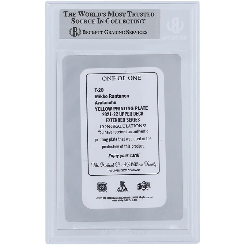Mikko Rantanen Colorado Avalanche Autographed 2021-22 Upper Deck '06-07 Retro Yellow Printing Plate #T-20 #1/1 Beckett Fanatics Witnessed Authenticated Card