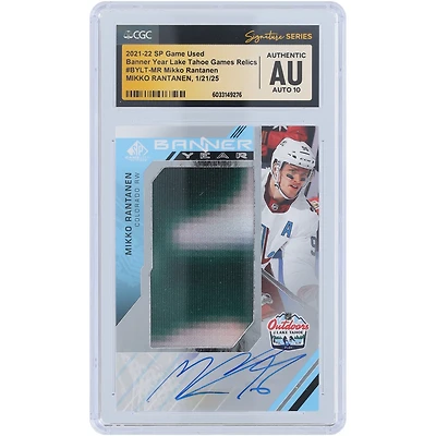 Carte autographiée de Mikko Rantanen Colorado Avalanche 2021-22 Upper Deck SP Game Used Banner Year Lake Tahoe Game Relics Multicolore #BYLT-MR CGC Fanatics Witnessed Authenticated Auto 10