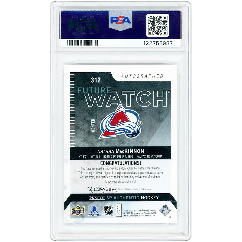 Nathan MacKinnon Colorado Avalanche Autographed 2013-14 Upper Deck SP Authentic Future Watch #312 #895/999 PSA Authenticated 9 Rookie Card