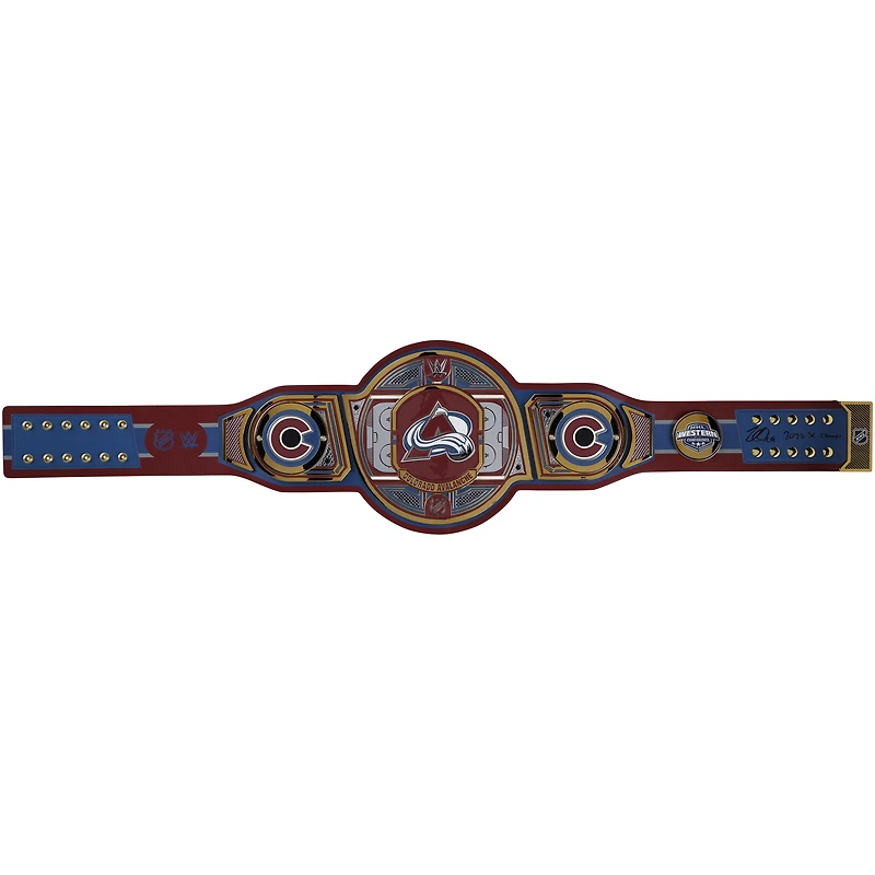 Ceinture de titre WWE Legacy autographiée par Nathan MacKinnon Colorado Avalanche avec inscription « 2022 SC Champs » - Édition limitée n° 5/5