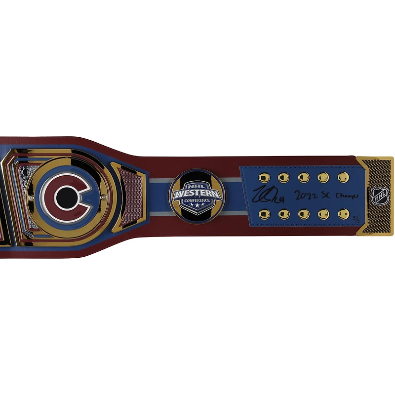 Ceinture de titre WWE Legacy autographiée par Nathan MacKinnon Colorado Avalanche avec inscription « 2022 SC Champs » - Édition limitée n° 5/5