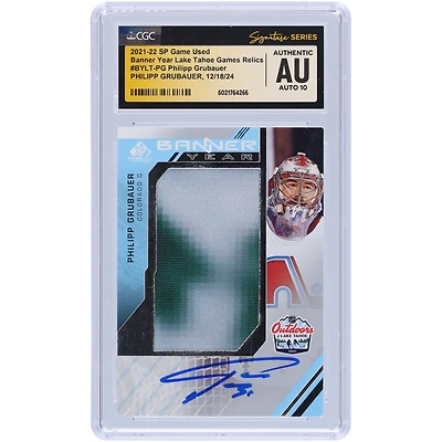 Philipp Grubauer Colorado Avalanche Autographié 2021-22 Upper Deck SP Jeu Utilisé Bannière Bicolore Année Lake Tahoe Games Relics #BYLT-PG CGC Fanatics Witnessed Authenticated Auto 10 Card