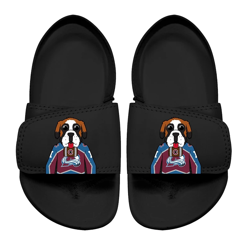 Sandales à glissière ISlide noires pour tout-petit, mascotte de l'Avalanche du Colorado