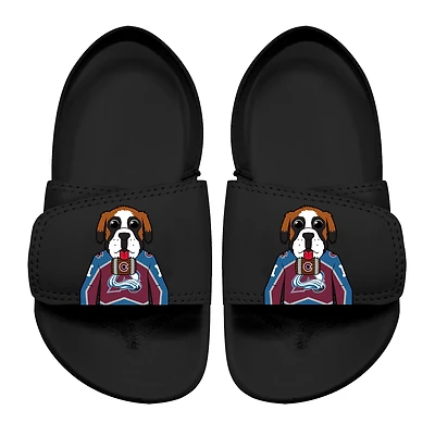 Sandales à glissière ISlide noires pour tout-petit, mascotte de l'Avalanche du Colorado