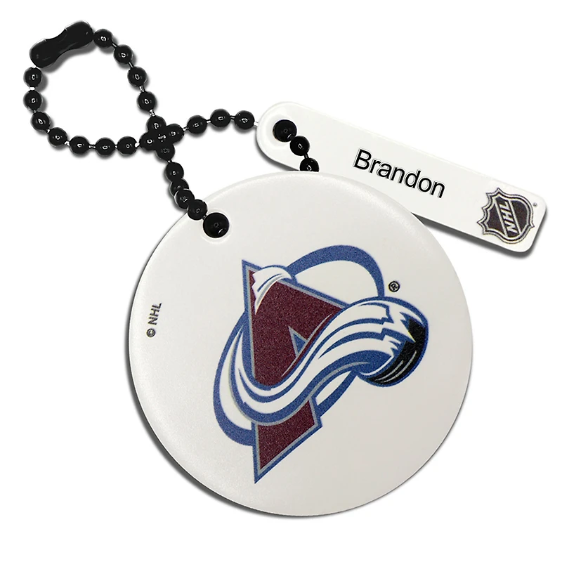 Étiquette de sac ronde en cuir personnalisée avec logo Colorado Avalanche blanc