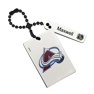 White Colorado Avalanche Personalized Leather Rectangle Bag Tag