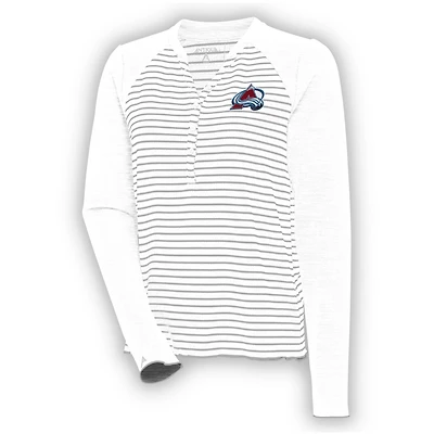 Women's Antigua  White Colorado Avalanche Maverick Henley Long Sleeve T-Shirt